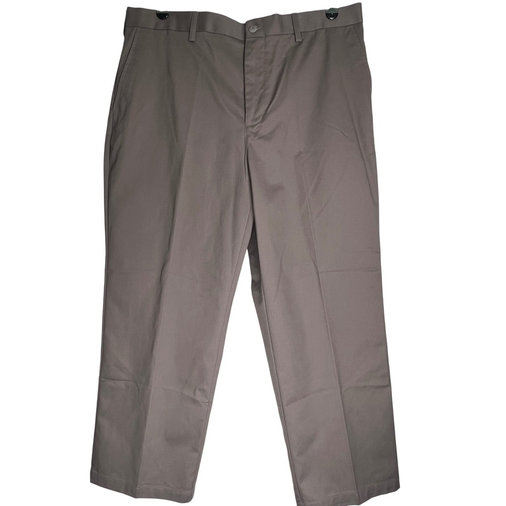 Croft & Barrow Men Easy-Care Khaki Pants 40x30 Smoke Gray Flat Front Classic Fit